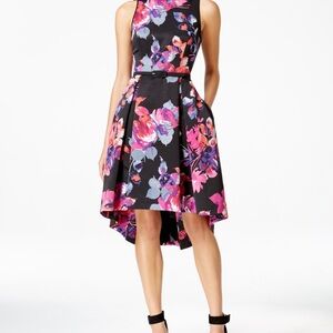 Vince Camuto Black and Pink Floral High-Low Dress